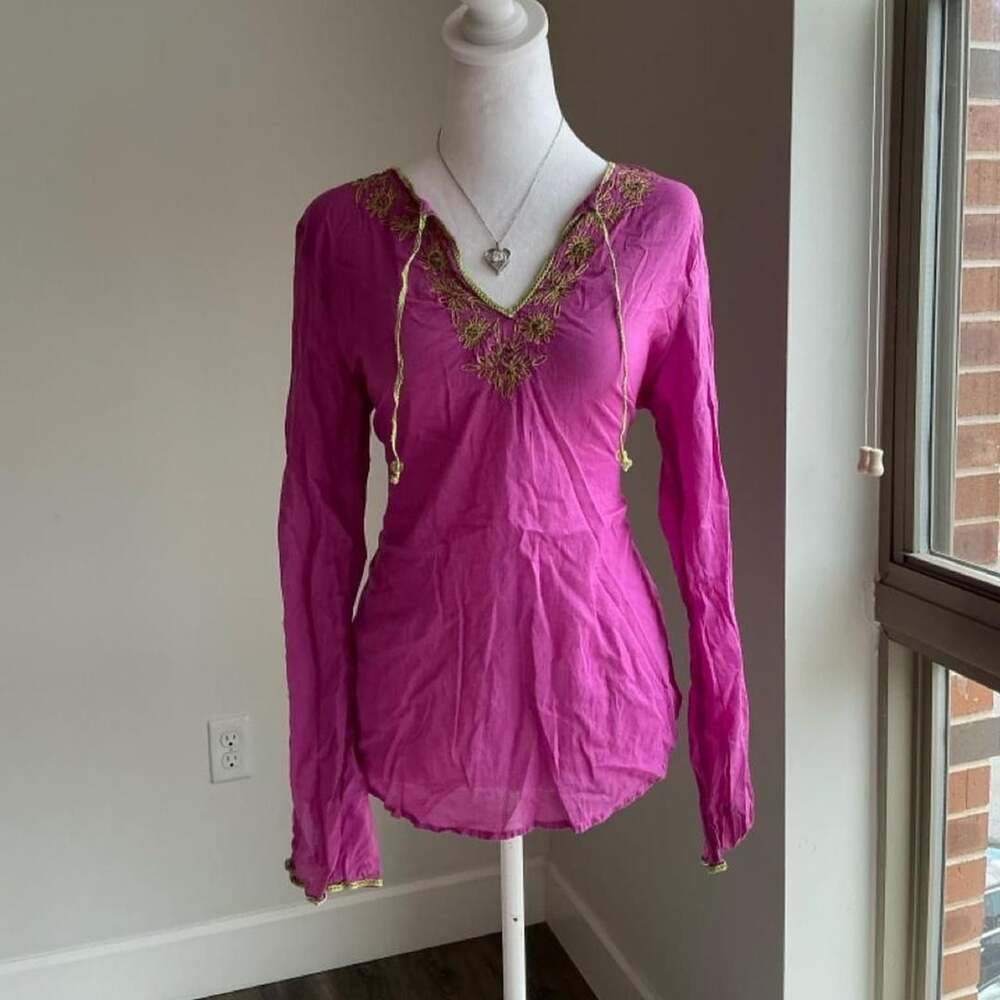 Y2K FANG Purple Embroidered V‑Neck Top – Size L